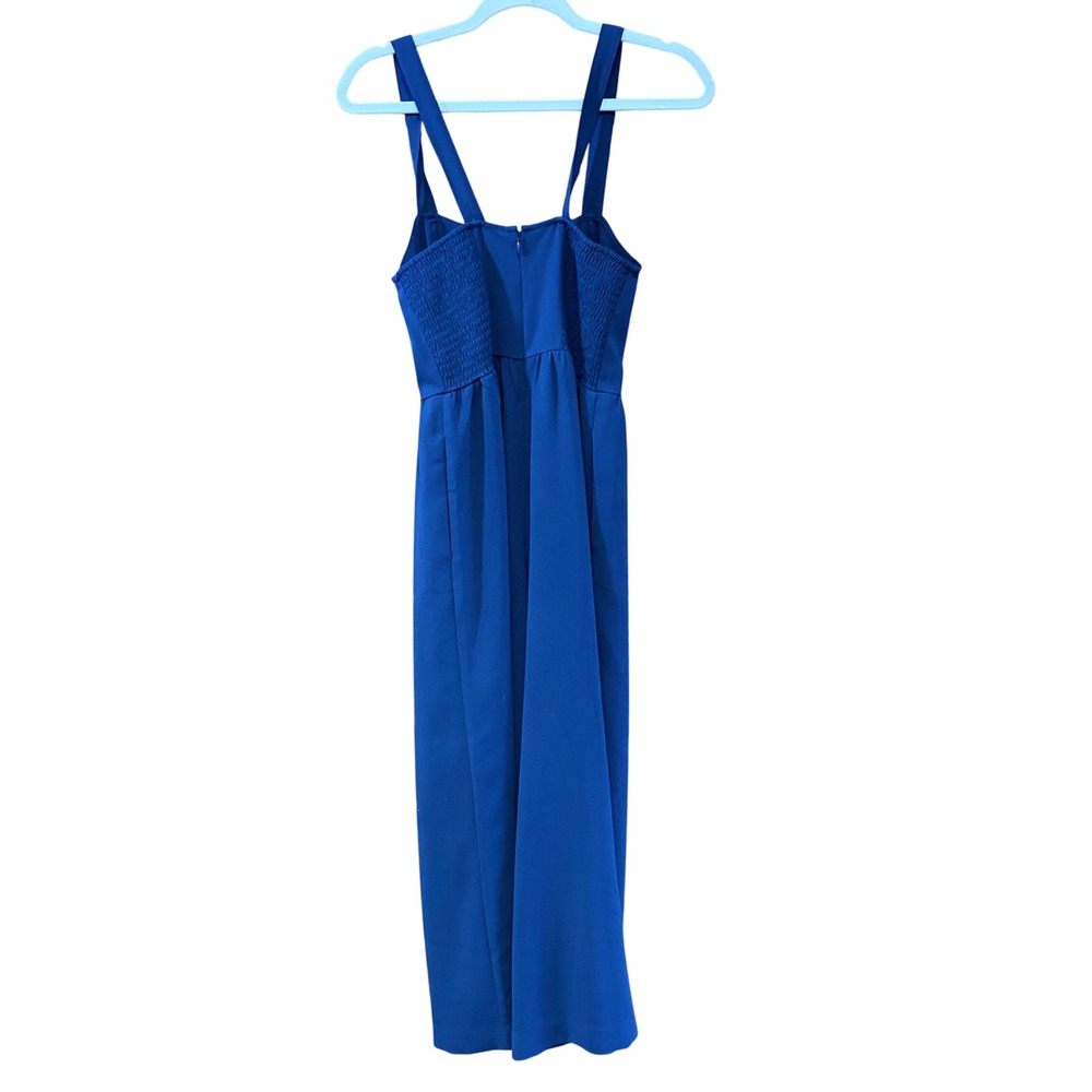 Madewell Navy Blue Smocked Button-Front Cropped Wide Leg Jumpsuit romper Size 00 - Picture 5 of 7